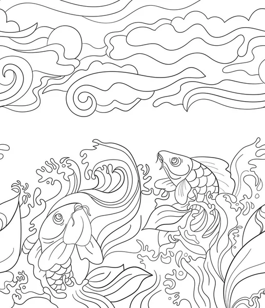 日本の鯉とのシームレスなパターン。デザイン、生地繊維のタイルの背景 — ストックベクタ