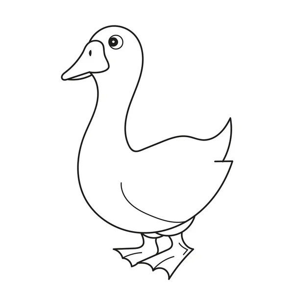 Dibujos animados en blanco y negro Vector Ilustración de ganso divertido Farm Bird Animal — Vector de stock