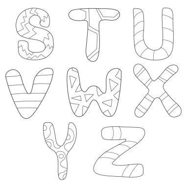 Çizgi film alfabe boyama kitabı veya sayfa Set çocuklar için eğitim ve eğlence