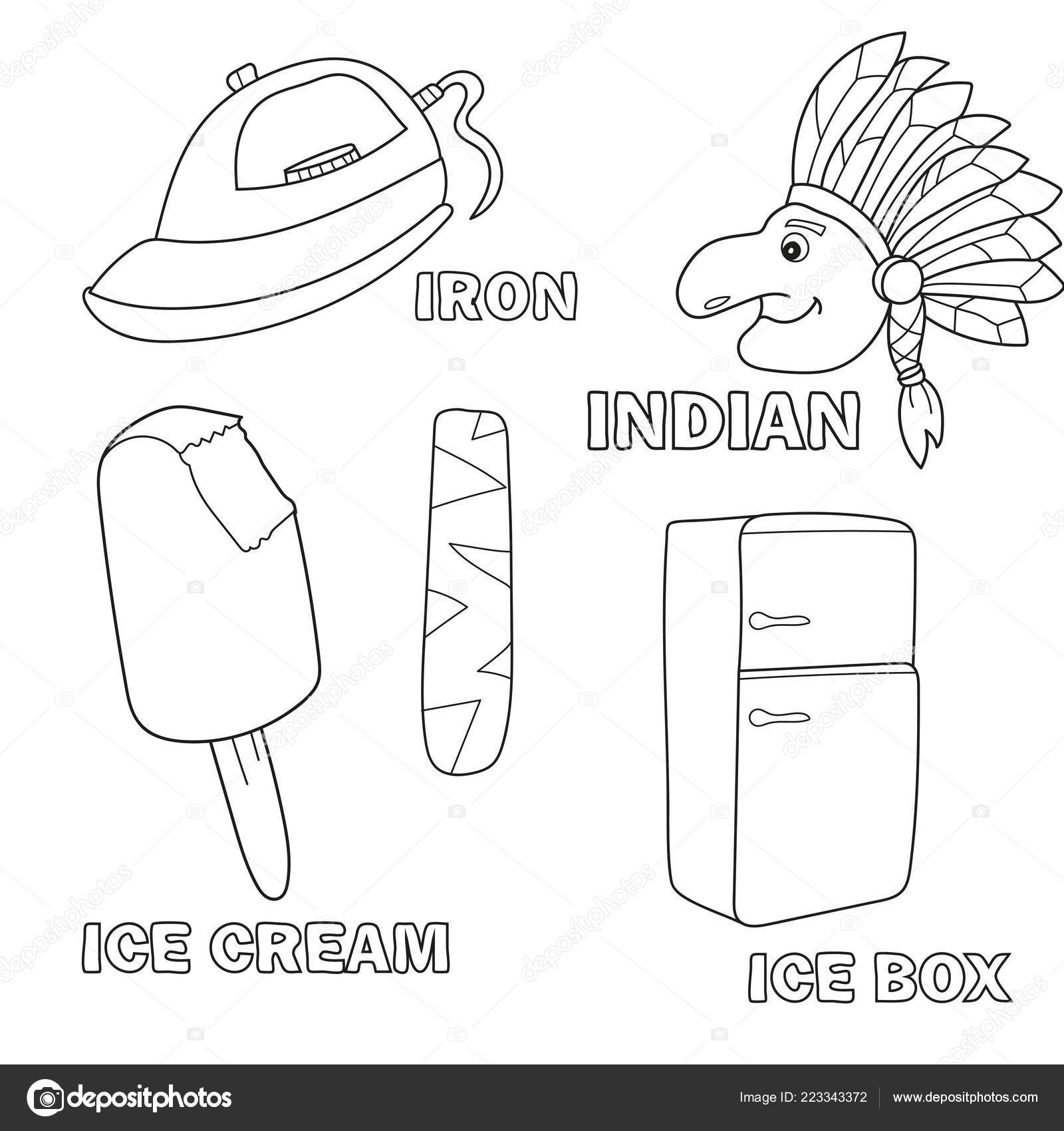 Kids Alphabet Coloring Book Page With Outlined Clip Arts Letter I - Kids Alphabet Coloring Book Page With Outlined Clip Arts Letter I