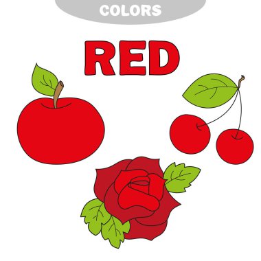 Kırmızı. Renk öğrenin. Eğitim kümesi. Ana renkler Illustration. Vektör