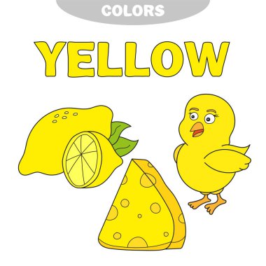 Sarı. Renk öğrenin. Eğitim kümesi. Ana renkler Illustration. Vektör