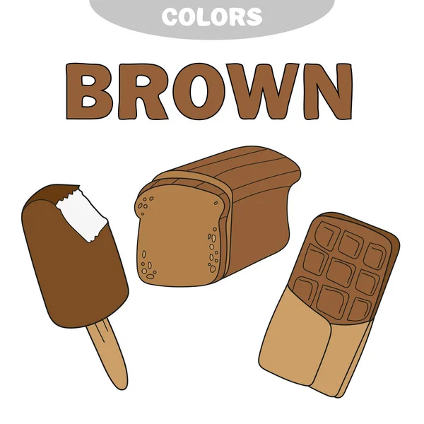Aprende El Color Marrón - cosas que son de color marrón. Conjunto de educación — Archivo Imágenes Vectoriales