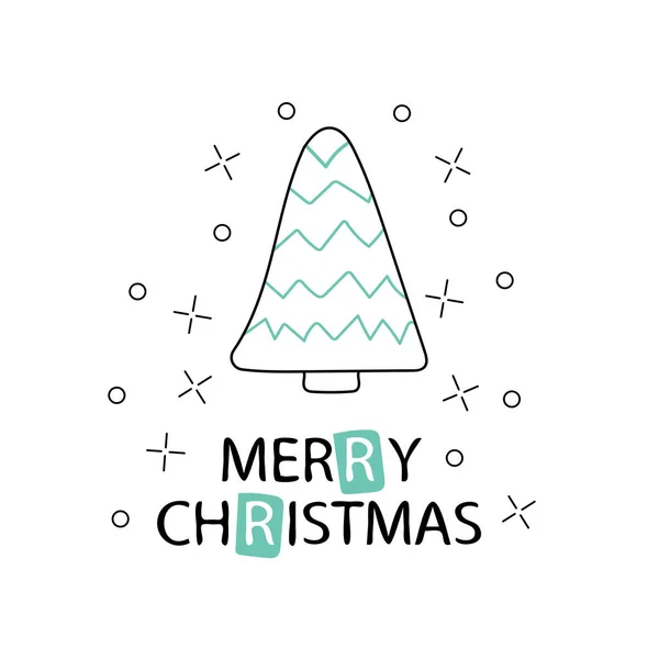 Handgezeichneter Weihnachtsbaum mit einem Satz frohe Weihnachten. — Stockvektor