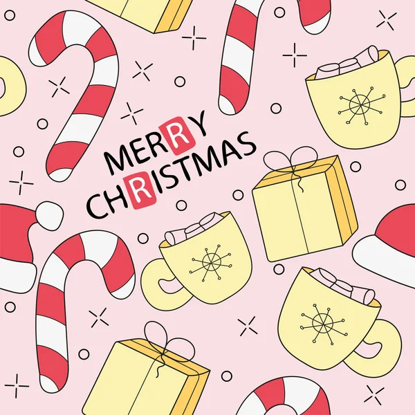Frohe Weihnachten Cartoon lustige Doodle nahtlose Muster — Stockvektor