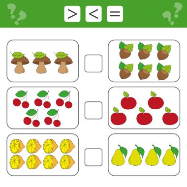 Matematik öğrenmek, sayılar - az ya da çok, seç. Anaokulu çocukları için ek görevler, çocuklar için çalışma listesi.