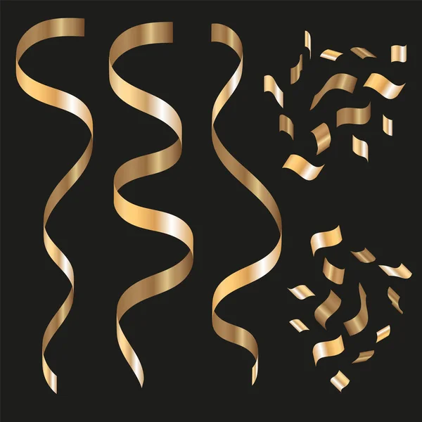 Gold Curling Stream, Isolé sur fond noir, Illustration vectorielle — Image vectorielle