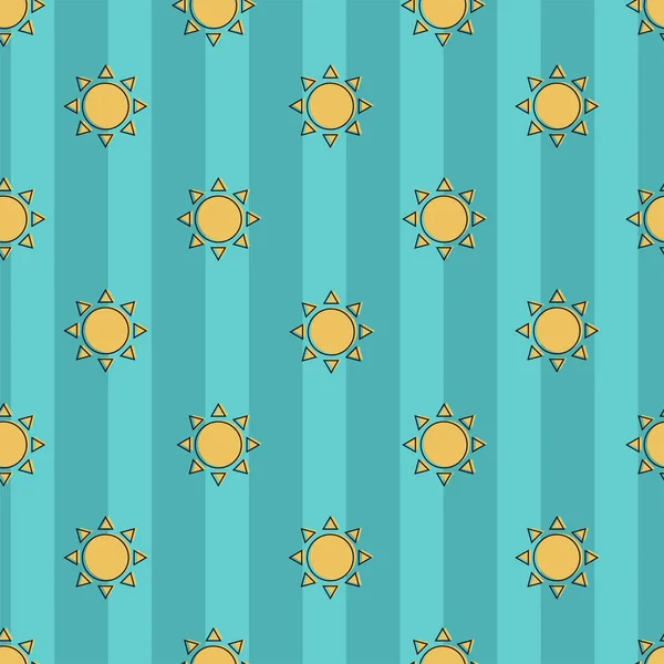 Krásný Hladký Vektorový Vzor Slunce Pruhovaném Modrém Pozadí Bezproblémový Vzorec — Stockový vektor