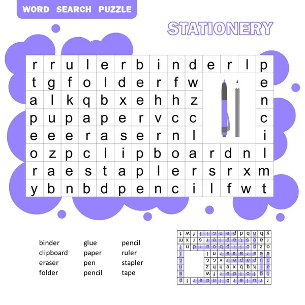 Crossword gioco per bambini, puzzle di ricerca di parole con vocabolario e risposta — Vettoriale Stock