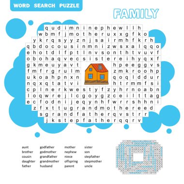 Puzzle and coloring activity page - word search puzzle - English clipart