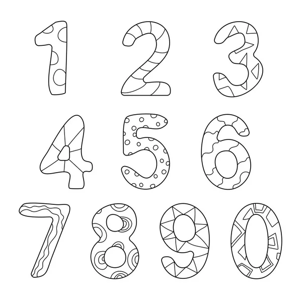 Conjunto de números de dibujos animados contorneados amistosos — Vector de stock