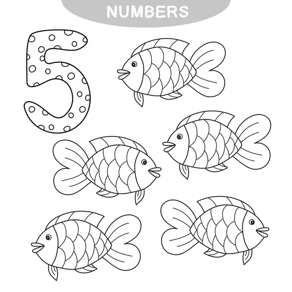 Gioco educativo - Numeri di apprendimento. Libro da colorare per bambini in età prescolare — Vettoriale Stock