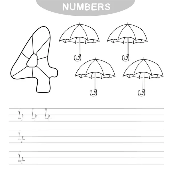 Inlärnings nummer. Målarbok för förskolebarn. Skrivövning — Stock vektor