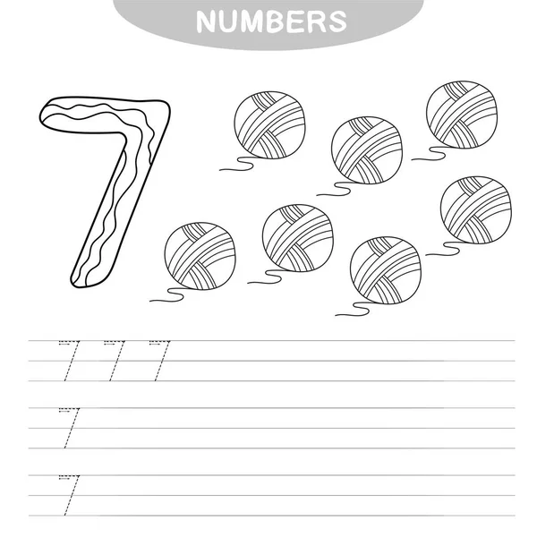 Números de aprendizaje. Libro para colorear para niños preescolares. Práctica de escritura — Vector de stock