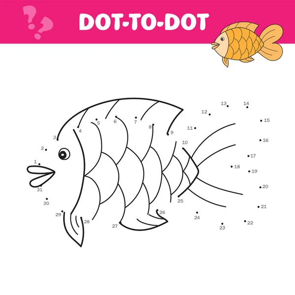Connectez les points et dessinez un poisson mignon. Jeu de chiffres pour les enfants. Vecteur — Image vectorielle