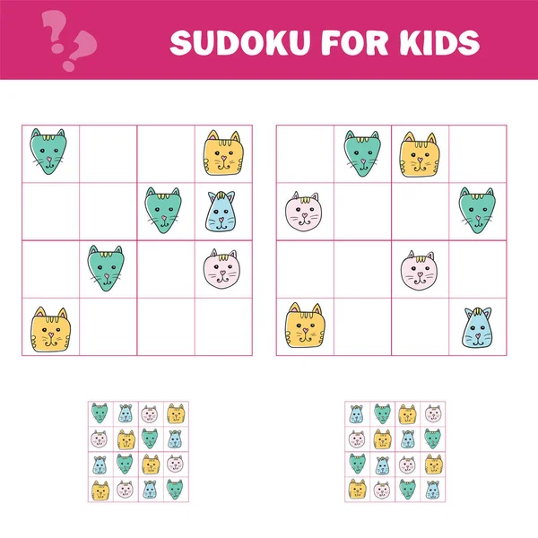 Sudoku para niños. Educación desarrollando hoja de trabajo. Página de actividad. Gatos — Vector de stock