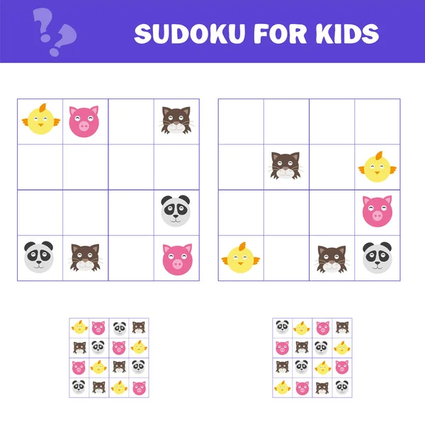 Sudoku para niños. Juego para niños en edad preescolar, lógica de entrenamiento — Vector de stock