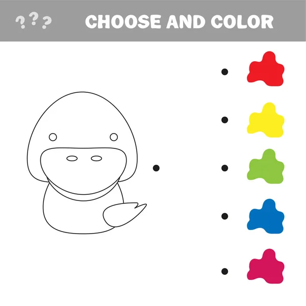 Colorear el lindo pato de dibujos animados. Juego educativo para niños. Ilustración vectorial — Archivo Imágenes Vectoriales