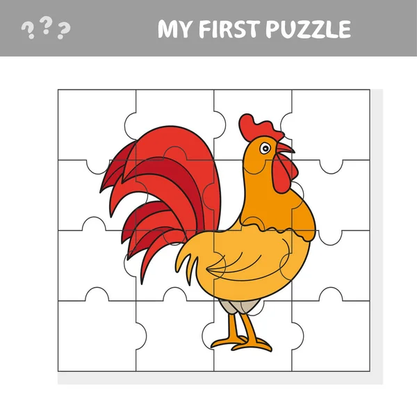 Puzzle parçaları - Çocuklar için Puzzle oyunu - Horoz kuş Karikatür Horoz — Stok Vektör