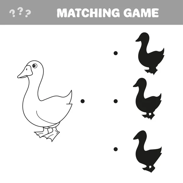 ガチョウの鳥の影マッチングゲームベクトルイラスト — ストックベクタ