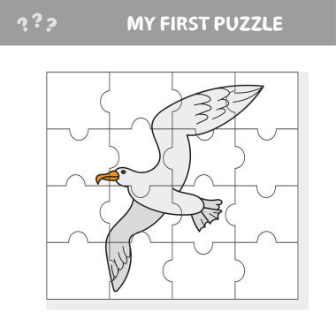 Karikatür martı bulmaca tasarımı. Çocuk eğitimi için vektör illüstrasyonu