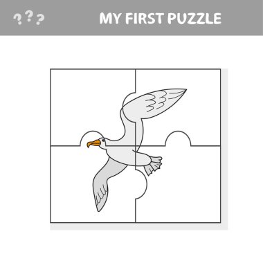 Karikatür martı bulmaca tasarımı. Çocuk eğitimi için vektör illüstrasyonu