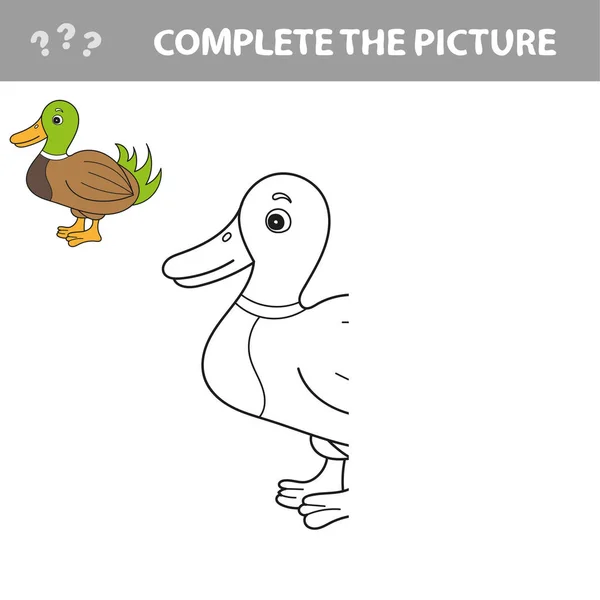 Farbowanie cute Duck Cartoon. Gra edukacyjna dla dzieci. Ilustracja wektorowa — Wektor stockowy