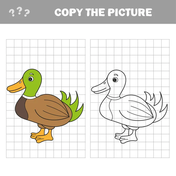 Sevimli Karikatür Duck Boyama. Çocuklar için Eğitici Oyun. Vektör çizimi — Stok Vektör