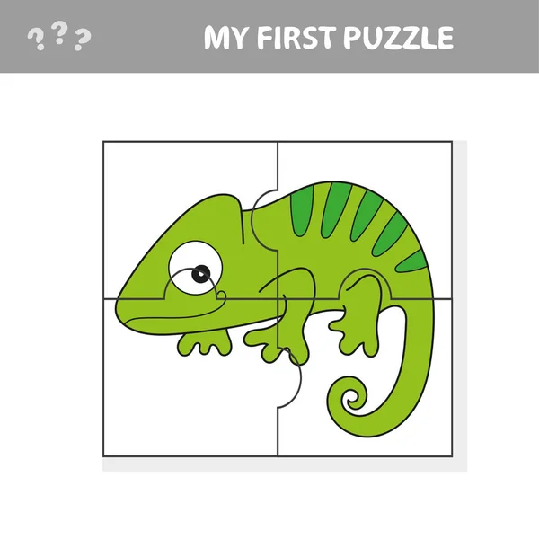 Juego para niños. Página de actividad. Puzzle para niños - iguana o camaleón — Archivo Imágenes Vectoriales