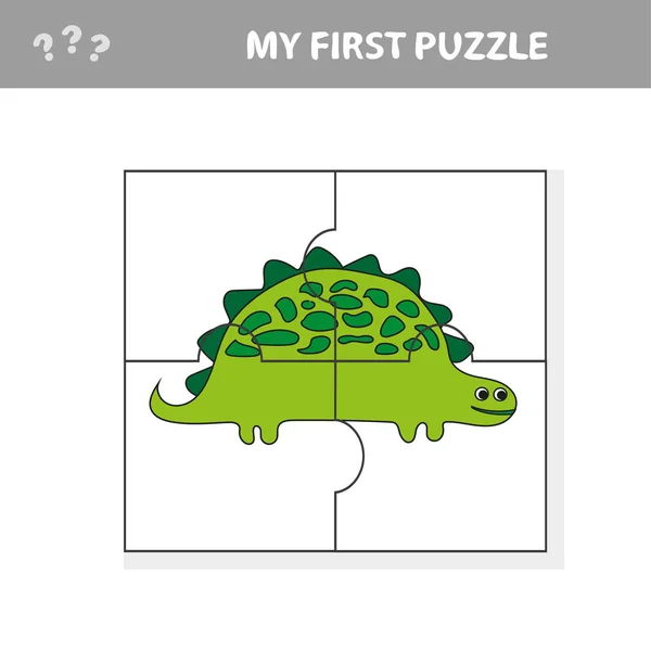 Lindo juego de puzzle. Ilustración vectorial del juego de puzzle con feliz dino de dibujos animados — Archivo Imágenes Vectoriales