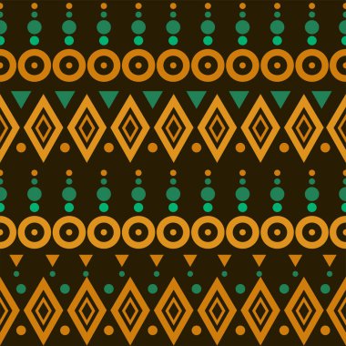 Kahverengi, yeşil ve turuncu renklerde pürüzsüz Aztek deseni