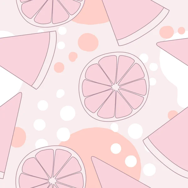 निर्बाध पैटर्न। नींबू के साथ पृष्ठभूमि, गुलाबी रंग में वॉटरमेलोन — स्टॉक वेक्टर