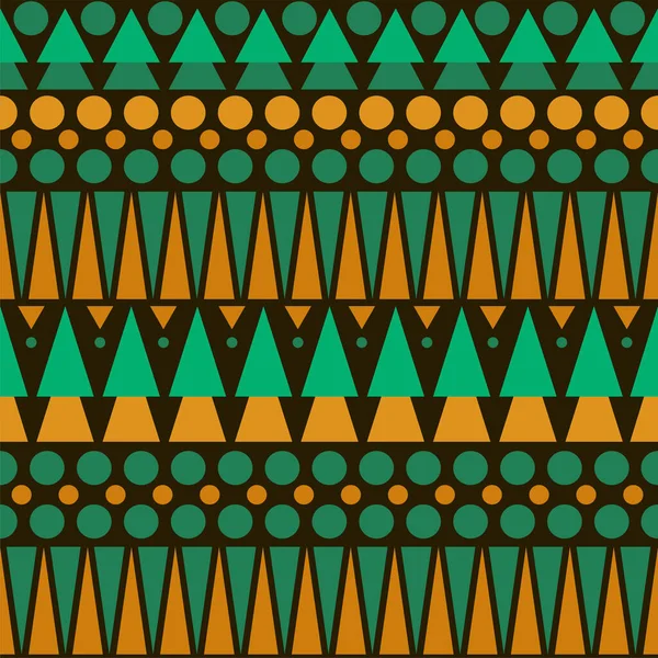 Nahtloses farbenfrohes Aztekenmuster in braunen, grünen und orangen Farben — Stockvektor