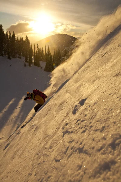 Male Backcountry Skier Riding Sunrise Sol Mountain Monashee Backcountry Revelstoke — Stock Photo, Image