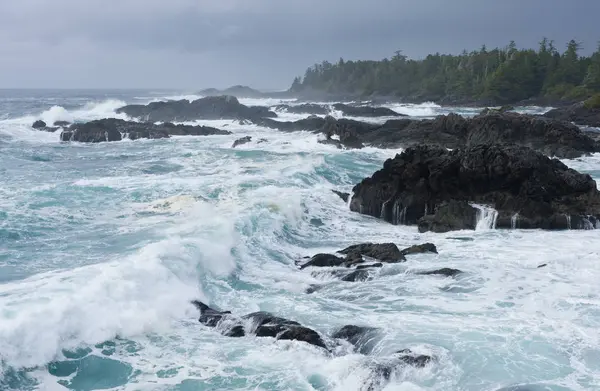 Chmury Burzowe Fale Które Przez Wild Pacific Szlak Ucluelet Canada — Zdjęcie stockowe