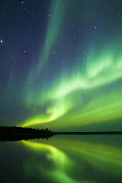 Aurora Borealis Lake Boreal Forest Yellowknife Environs Northwest Territories Canada — Stock Photo, Image