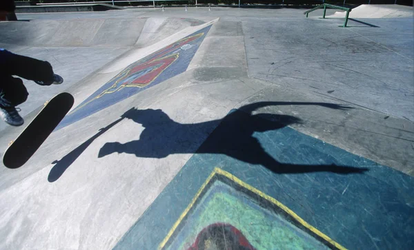 Shadow Skateboarder Graffiti Covered Cement Victoria Vancouver Island British Columbia — Stock Photo, Image