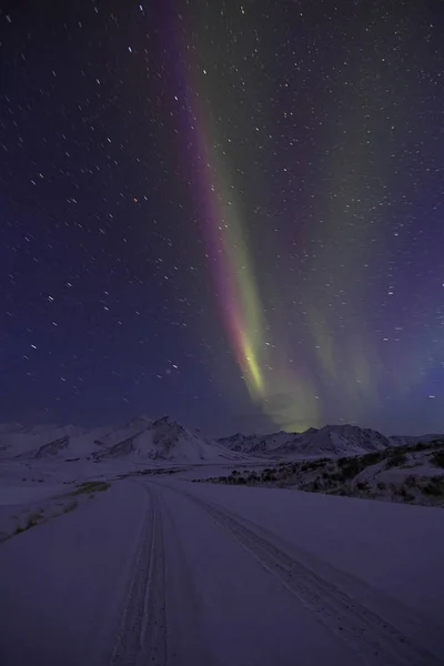 Aurora Borealis Sneeuw Bedekt Dempster Highway Yukon Canada — Stockfoto