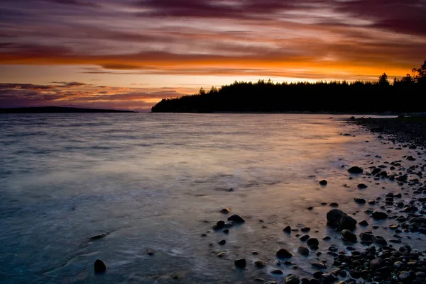 Rive Rocheuse Myrtle Point Coucher Soleil Près Powell River Colombie — Photo