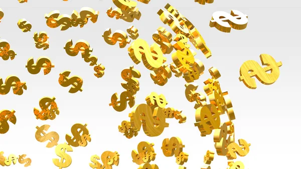 Golden dollar sign flying on the bright background. — Stock Photo, Image