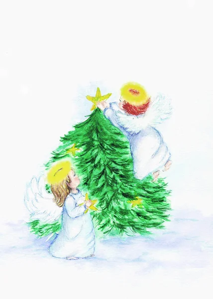 Engel und Christbaum — Stockfoto