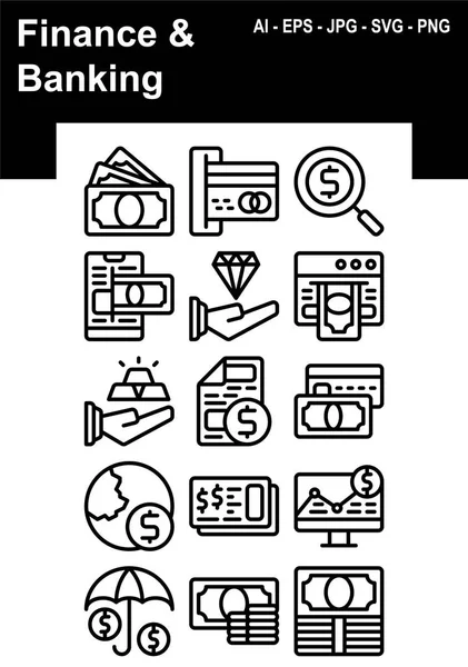 Web sitesi veya sunum için iş, finans, pazarlama, para, banka ve diğer simgelerin vektör kümesi.
