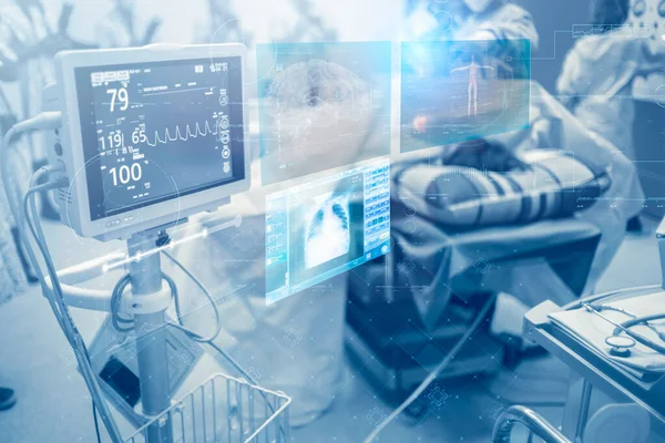 Innovatív Technológia Egy Modern Kórházi Műtőben Futurisztikus Orvosi Interfész Koncepció — Stock Fotó