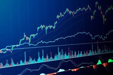 ticari finansal ticaret fikirleri konsepti borsa finans izleme grafiği mum çubuğu grafiği gösterge ekranlı
