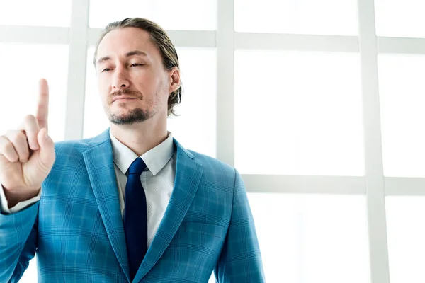 Nahaufnahme Weißen Kaukasischen Senior Geschäftsmann Mit Bart Blauem Anzug Mit — Stockfoto