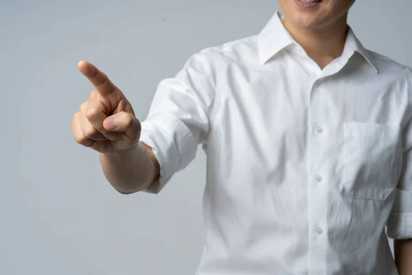 Studioporträt Eines Attraktiven Jungen Asiatischen Geschäftsmannes Weißes Hemd Halb Körper — Stockfoto