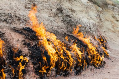 Bakü, Azerbaycan - Yanar Dag Bakü, Azerbaycan. Yanar Dag, dağ yamacında sürekli yanan bir doğal gaz yangını..