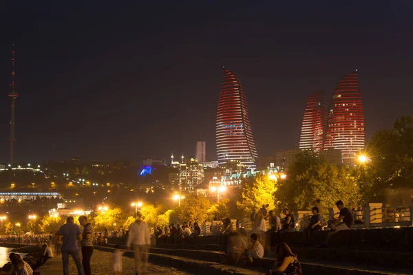 Baku Azerbaijan Night View Baku Flame Towers Famous Tourist Spot — Stock Photo, Image