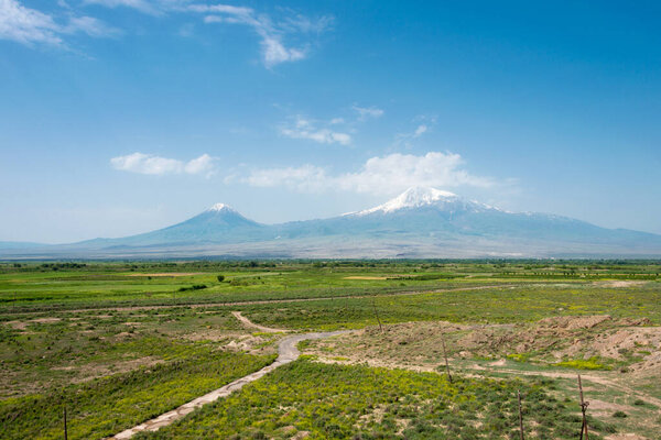 Ararat , Armenia - Mount Ararat view from Khor Virap Monastery. a famous landscape in Lusarat, Ararat, Armenia.