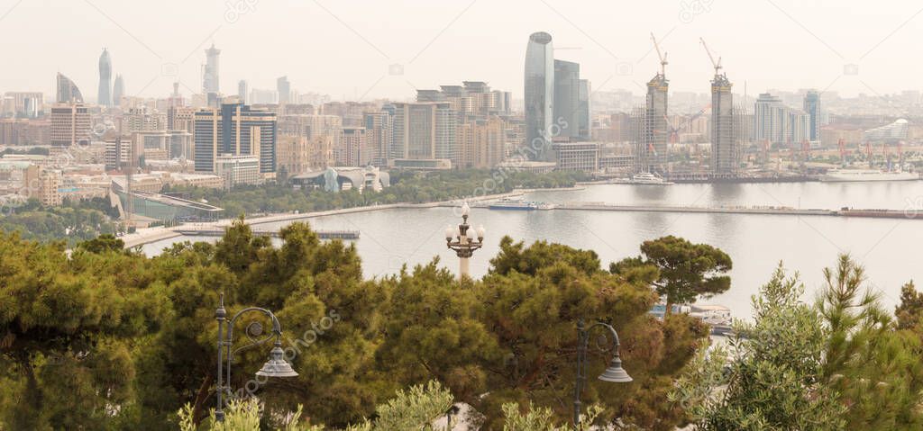 Baku, Azerbaijan - Cityscape view from Shahidlar Monument. a famous tourist spot in Baku, Azerbaijan.